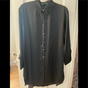 Zara black silk-like shirt dress